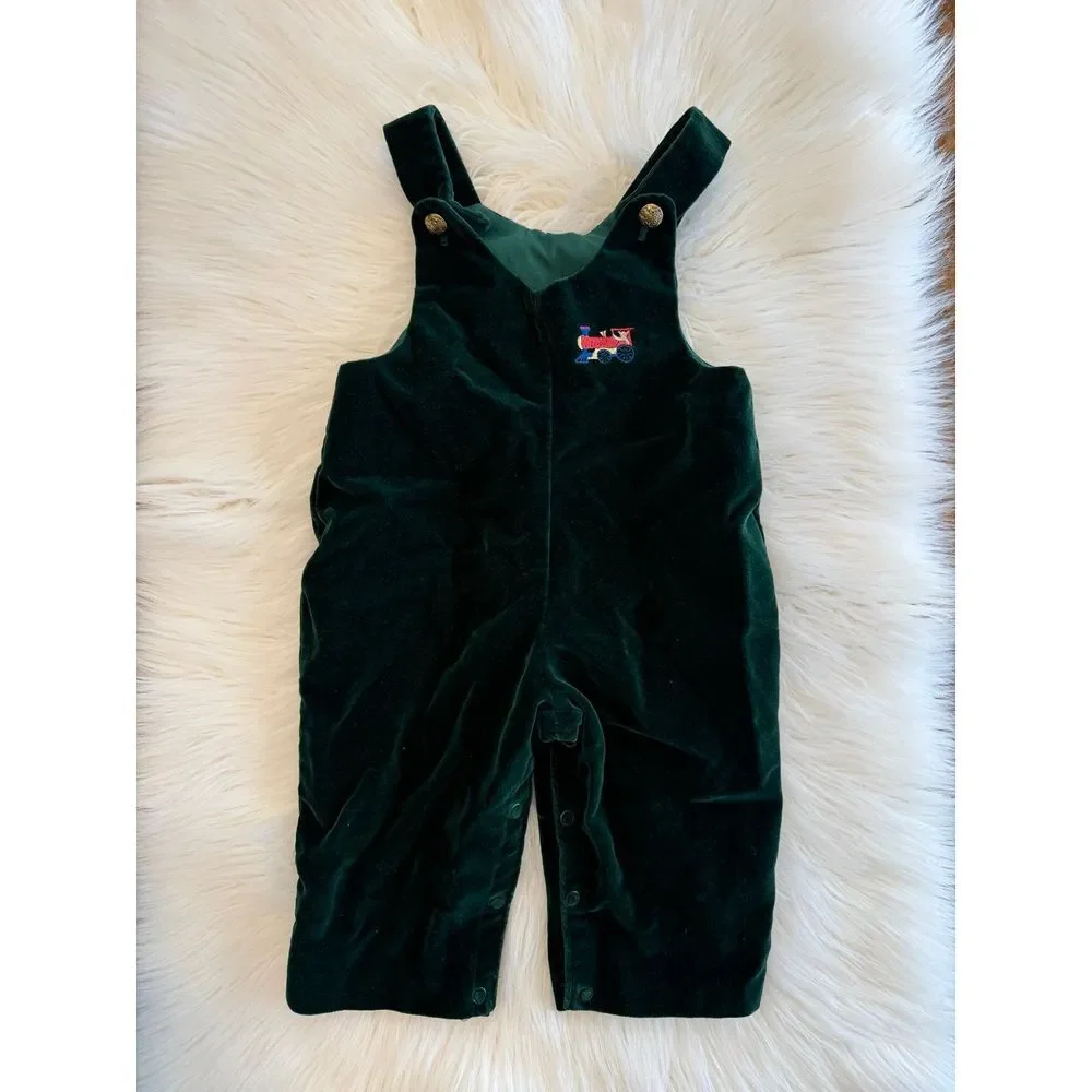 overalls 12month‎ hunter green velevety vintage
